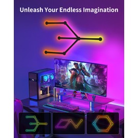 Smart LED Wall Lights, Music Sync Voice Control DIY RGB Light Bar with 16M+ Color & 44+ Scenes, Dimmable Home Decor Wi-Fi Wall Light for Gaming Room TV Bedroom (6 Lines)