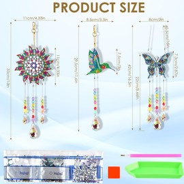 TIMESETL Diamond Painting Wind Chime Set 5D Diamond Painting Sun Catcher 3 Pieces Diamond Art Painting Butterfly, Sun, Bird, 5D Diamond Painting Pendant for Garden, Yard, Window Decoration