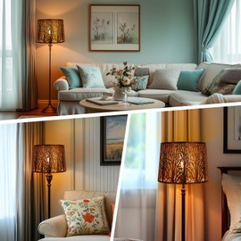 ALUCSET Large Metal Lampshade Forest Etching Forest Lamp Shade Pattern 12' Top  14' Bottom  10" Height Fits For Table Lamps and Floor Lamps Spider Fitter