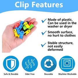 Sock Clips for Washing Machine and Dryer Set, 50 Pieces Colourful Sock Clips with 1 Storage Bag, Non-Slip Sock Clip with Hook, Sock Holder, Socks Washing Organiser, Sock Sorter