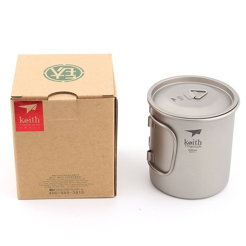 Keith Ti3203 14oz Titanium Foldable Handles Single Wall Cup for