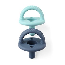 Itzy Ritzy Sweetie Chupete chupete chupete de silicona para recién nacidos con mango plegable y dos agujeros de aire para mayor seguridad; juego de 2 pulgadas náutico de la marina y el huevo de Robin's de 2 pulgadas, edades recién nacidas y mayores