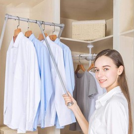 uyoyous Pull Down Closet Rods, Adjustable 35-48 Inch Wardrobe Rail Lift Collapsible Closet Rod Aluminium Retractable Wardrobe Hanger Clothing Rail Closet Lift Organizer Storage Lift for Bedroom