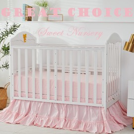 Brandream Crib Bed Skirt for Baby Girls Boys Blush Pink Boho Bohemian Solid Cotton Toddler Bedskirt Farmhouse Chic Ruffle