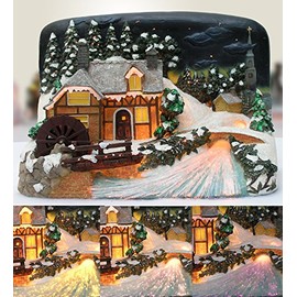 BANBERRY DESIGNS Northern Lights LED Christmas Village House with Sawmill Fiber Optic Color Changing