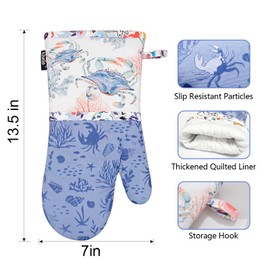 Alselo Oven Mitts, Heat Resistant with Soft Quilted Cotton Lining Set of 2, Fashion Crab Design with Silicone Printing Anti-Slip Kitchen Gloves for Safe Backing Cooking Barbecue (Lilac,Crab)