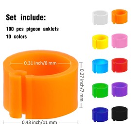 TSUWNO 100x Poultry Foot Rings 8 mm Clamping Rings for Small Poultry such as Chicken, Available in 10 Colours, without Bayonet Detection. Ideal as a Pigeon Foot Ring or for Marking Small Poultry Feet