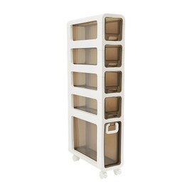 Narrow Slim Bathroom Floor Cabinet with Wheels Waterproof Storage Organizer for Small Spaces, Toilet Paper Holder & Bathroom Essentials Compact Design for Kitchen, Bedroom (16.7" x 6.7", 5-Tier)