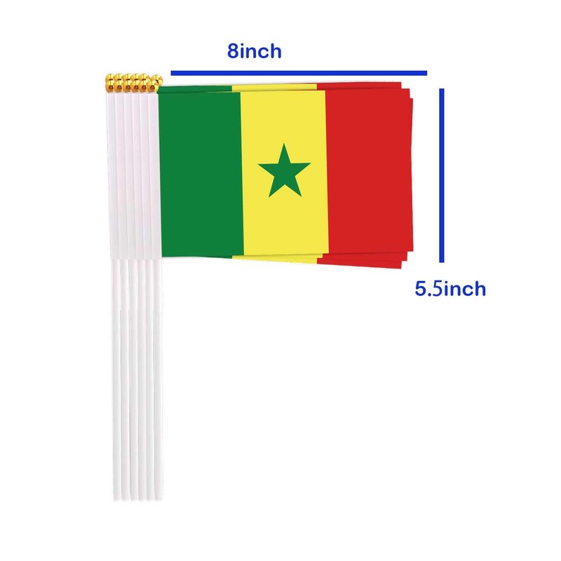 25 Packs Small Senegal Flags on Handheld Stick，Miniature Senegalese Flag