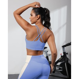 Grace Form Sports Bra for Women Strappy Medium Support Push Up Padded Sports Bra for Running Workout Bra Yoga Bra Cornflower Blue