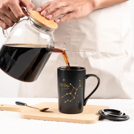 Virgo Gifts for Women, Virgo Zodiac Sign Star Gift Mug for Girls Woman Men, August September Birthday Gifts for 12 Horoscope Astrology Lovers, 14 OZ Black Mug with Gift Box Spoon Lid