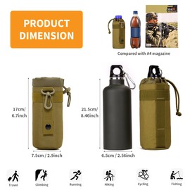 Huntvp Water Bottle Pouch Holder Water Bottle Carrier Bag 900D Nylon Molle Kettle Bag Holder 550ml, Brown