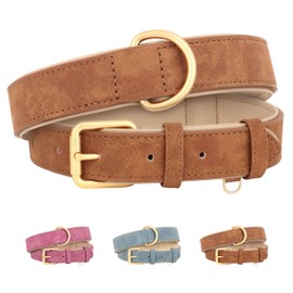 Beirui Soft Padded Leather Dog Collar for Dogs, Comfortable Heavy Duty Small Medium Large Dog Leather Collar with Premium Alloy Hardware for Daily Walking, Brown, Neck fit 10-13"