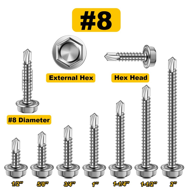 Mywish 100pcs #8×2" Self Tapping Screws for Metal, 410 Stainless