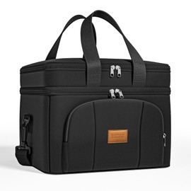 Rnivvi Lunch Box for Men, Double Decker Insulated Cooler Bag Lunch Bag Reusable Leakproof Tote Lunch Container with Strap for Work Family Picnic Hiking Camping, 18 Cans 12L, Large Adults, Black