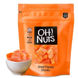 Oh! Nuts Dried Papaya Chunks - 2 lb - Dried Fruit Chunks - Less Sugar Added - Dehydrated Fruit Bites - Packed in New York Zip-Seal Bag for Exceptional Freshness