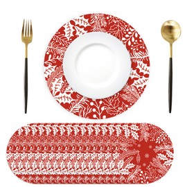 Red Christmas Placemats 50 Pack Pine Leaves Berry Paper Placemats Disposable 13 Inch Seasonal Winter Xmas Round Table Mats for Dinner Table Setting Christmas Birthday Wedding Party Supplies