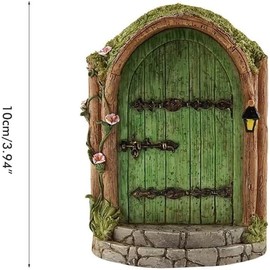 Pchnfei Green Fairy Door, Wooden Miniature Fairy Garden Doors, Outdoor Mini Gnome House Accessories for Tree Trunk Ornaments, Garden Miniatures, for Outdoors, Gnome for Tree Trunk