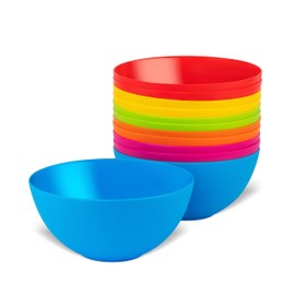 PLASKIDY Plastic Bowls Set of 12 Kids Bowls - 24 Oz Microwave & Dishwasher Safe, BPA Free, Brightly Colored for Cereal, Soup, Snack, Fruit or Salad