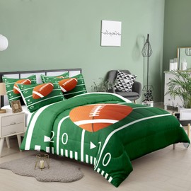 Tailor Shop Football Comforter Set for Boys Kids Teens Green Rugby Football Field Bedding Sets Twin Size with 1 Comforter 1 Pillow Sham……