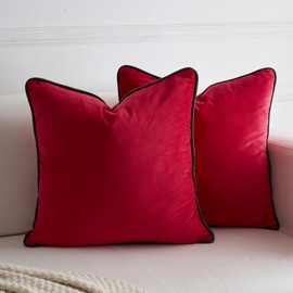 LIGICKY Set of 2 Luxury Decorative Cushion Covers, Velvet, Soft Decorative Cushion Covers, Simple Square Cushion Covers, Decorative Cushion, Sofa Cushion for Living Room, Couch, Christmas Decor, Red,