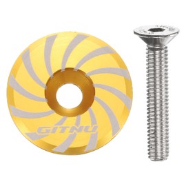 sourcing map Headset Top Cap 1-1/4 Aluminum Alloy Cycling Stem Top Cap Cover with Bolt for MTB Road Mountain Bike, Gold Tone