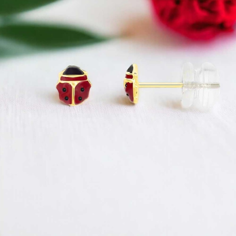 Childrens Yellow Gold Ladybird Earrings, Yellow Gold