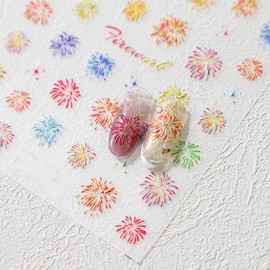 5D Embossed Nail Stickers 1 Sheet Fireworks Nail Decals Stickers Self-Adhesive Pegatinas Uñas for Women Nail Supplies Art Design Stickers(1, Fireworks02)