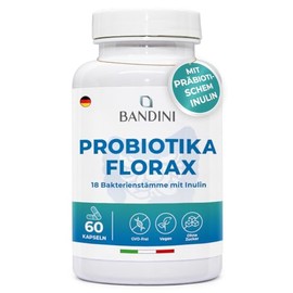 Bandini Florax Probiotics Cultural Complex with 20 Billion CFU / g Each | 18 bacterial strains, probiotics + lactobacilli, bifidobacteria, 60 capsules, 1 capsule/day for 2 months supply