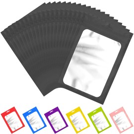 100 Pieces Resealable Mylar Bags with Ziplock and Clear Window Smell Proof Bags Packaging Bags Foil Pouch Ziplock Bags for Food Self Sealing Storage Supplies (Black, 6.29x9.44 inches)