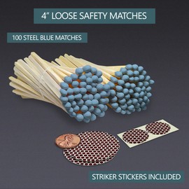 4" Steel Blue Matches (100 Count, with Striking Stickers Included) | Decorative Unique & Fun for Your Home, Gifts, Accessories & Events | Premium Long Wood Safety Matches by Thankful Greetings