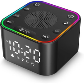 Máquina de ruido blanco, despertador con sonido para dormir, máquina de ruido blanco con reloj digital para dormitorios, luz nocturna RGB, 30 sonidos relajantes para bebés, niños y adultos.