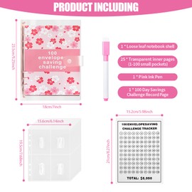 A5 Budget Planner Money Saving Challenge - 100 Envelope Saving Challenge, Pink Money Saving Budget Folder, A5 Money Saving Money Folder Organiser, Envelopes Challenge Binder for School Awards