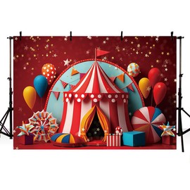 MEHOFOND 7x5ft Red Circus Carnival Photography Background Tent Flags Stars Kids Birthday Party Portrait Decoration Banner Photo Accessories