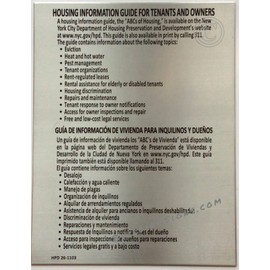 HPD NYC HOUSING INFORMATION GUIDE- ABC OF HOUSING SIGN (SILVER 8.5X11 INCH,DOUBLE SIDED TAPE, RUST FREE, ALUMINIUM)-The Poo Line