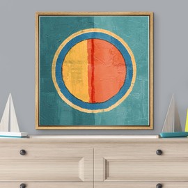 Color-Banner Framed Canvas Print Wall Art Orange Circle with Duotone Interior Geometric Shapes Illustrations Modern Art Chic Scenic Colorful Ultra for Living Room, Bedroom, Office - 24"x24" Natural