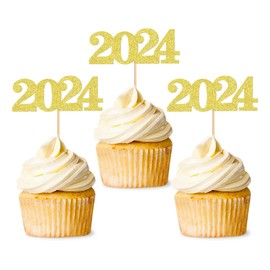 40 adornos para cupcakes de Año Nuevo con purpurina 2021 dorado para decoración de tartas de 2021 (40 unidades de oro de 2021)