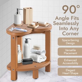Corner Shower Stool for Shaving Legs， HDPE Waterproof Bathroom Shower Bench, Poly Lumber Corner Seat with Storage Shelf, Adjustable Height Non-Slip Feet, Easy Installation/No Maintenance(Sand Brown)