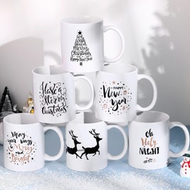 Zubebe 6 Pieces Christmas Mugs Set, 11oz Coffee Cups Sublimation Mugs Cocoa Ceramic Milk Tea Mugs Coffee Bar Decor Christmas Gift (Elk)