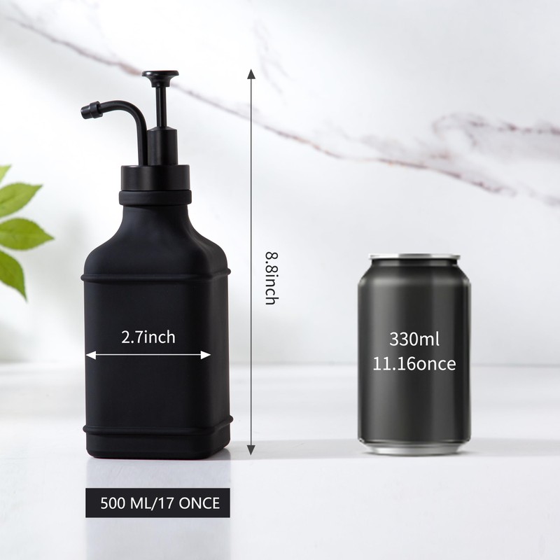 Enra Glass Soap Dispenser,17oz Black Bathroom Soap Dispenser,Hand Liquid Soap