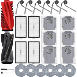 25PCS Accessories Kit Compatible with Roborock Saros 10R Robot Vacuum, 1 Set Main Brushes, 6 Dust Bags, 6 Mop Cloths, 6 Side Brushes, 4 HEPA Filters, 1 Cleaning Brush, 1 Screwdriver