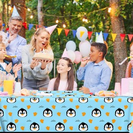 OGMOGKW Penguin Birthday Decorations Tablecloth,3pcs Penguin Party Supplies Plastic Penguin Party Table Cover for Winter Theme Penguin Party Decorations