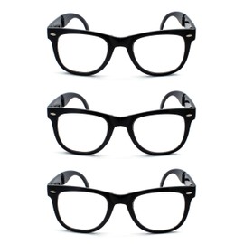 EYE ZOOM 3 Pack Folding Reading Glasses Retro Style Plastic Frame Foldable Readers with Leather Pouch for Men and Women (Black, Strength: +2.50)