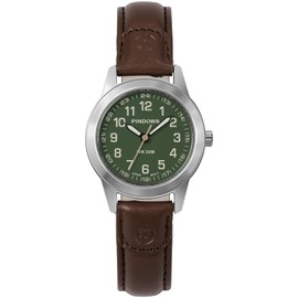 PINDOWS Women's Watch, Classic Business Analog Quartz Small Ladies Watch, 3ATM Waterproof Fashion Dress Watch with Easy Read Luminous Dial, Silver Case with Light Brown Strap, Classic