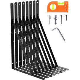 8-Pack 18 Inch Heavy Duty Shelf Brackets, Large Floating Wall Bracket for Garage Storage Shelves, Black Powder-Coated Finish, Load Capacity 800lbs