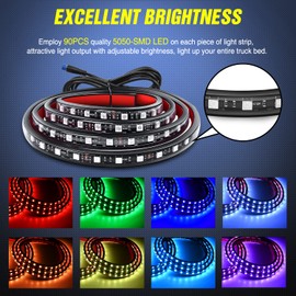 Nilight 3PCS 60 Inch RGB Truck Bed Light Strip Kit 270 LED Neon Accent LED with RF Remote On Off Switch Splitter Extension Cable for Cargo Pickup Truck Camper RV SUV Boat