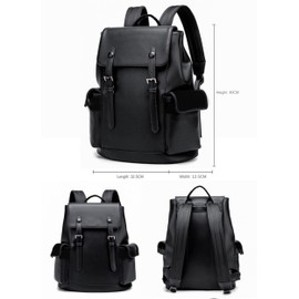 ROSTNK Leather Backpack for Men Black Laptop Computer Backpack Large Capacity Business Ladies Retro Leisure Travel Backpack (Backpack)