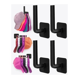 2 Pack Hat Organizer for Baseball Caps, Strong Adhesive Hat Rack for Wall, Multilayer Hat Storage Display Holder, Wall Mounted Hat Hooks Hold up to 18 Hats for Closet Door and Bedroom - Color: Black-2