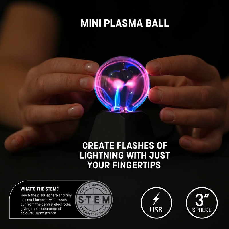 Science Museum Mini 3" PLASMA BALL – Interactive Lightning Effect,