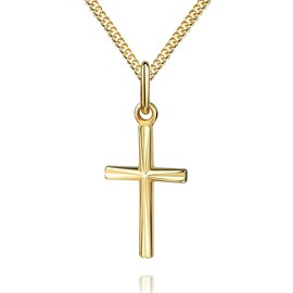 JEVELION Pendant Cross 333 Gold for Women Cross Pendant with Reflective Structure Necklace Pendant + Jewellery Case and Jewellery Certificate, With chain: length 50 cm